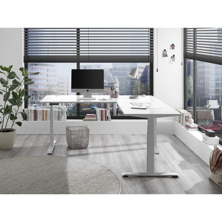 Eckschreibtisch >Ben< höhenverstellbar bis 117cm, weiss - 180x74/117x177cm (BxHxT) – Bild 10