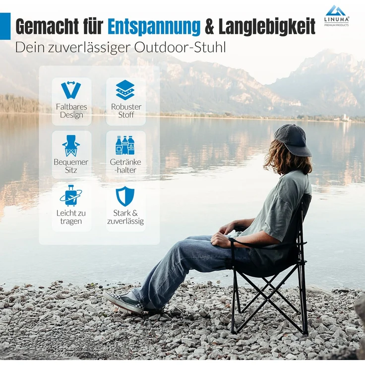 LINUMA® Faltstuhl CAMOUFLAGE Campingstuhl Anglerstuhl mit Getränkehalter & Tragetasche – Bild 6