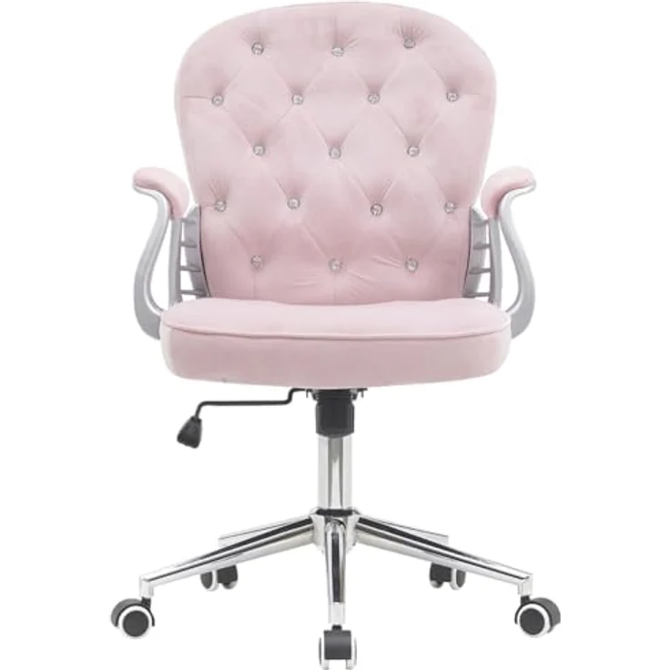 BAKAJI Bürostuhl aus Samt mit extra weicher Polsterung und Shabby-Chic-Textur, ergonomischer Schreibtischstuhl mit Gasdruckhöhenverstellung, 95-105 cm (Rosa) – Bild 3