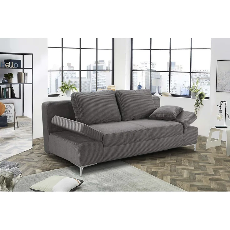 Schlafsofa Federkern Armlehnen verstellbar Couch Bettkasten Cord Dunkelgrau – Bild 2