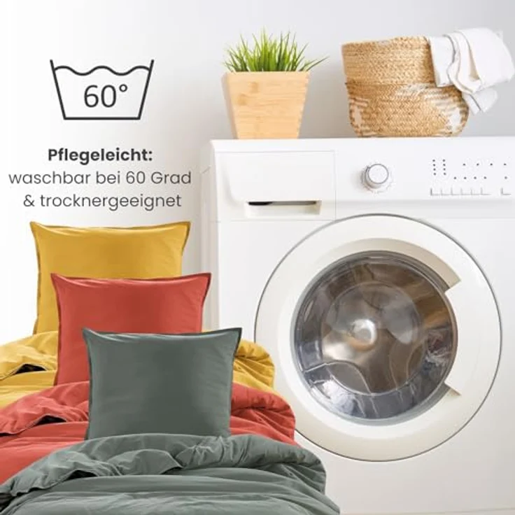 wometo Renforce-Bettwäsche Set, Mintgrün, 155x220 cm, Oeko-Tex® zertifiziert, Stone-Washed-Stil, 100% Baumwolle – Bild 7