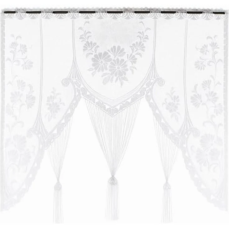 heimtexland Scheibengardine Raffiniertes Fensterbild M-Bogen Jacquard Gardine (1 St), Stangendurchzug, transparent, Jacquard, Fensterdekoration Fadengardine mit gebogter Blumen Bordüre – Bild 2