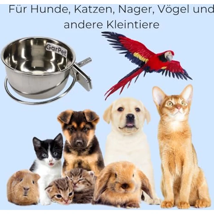 GarPet Napf 3er Set Edelstahlnapf zum Einhängen Vogelnapf Kaninchen Futter Napf – Bild 3