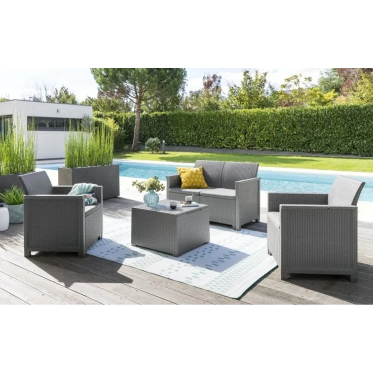 Keter Polyrattan Balkon und Garten Lounge-Set "Emma", graphit,2-Sitzer-Sofa, 2 Sessel und Tisch – Bild 5