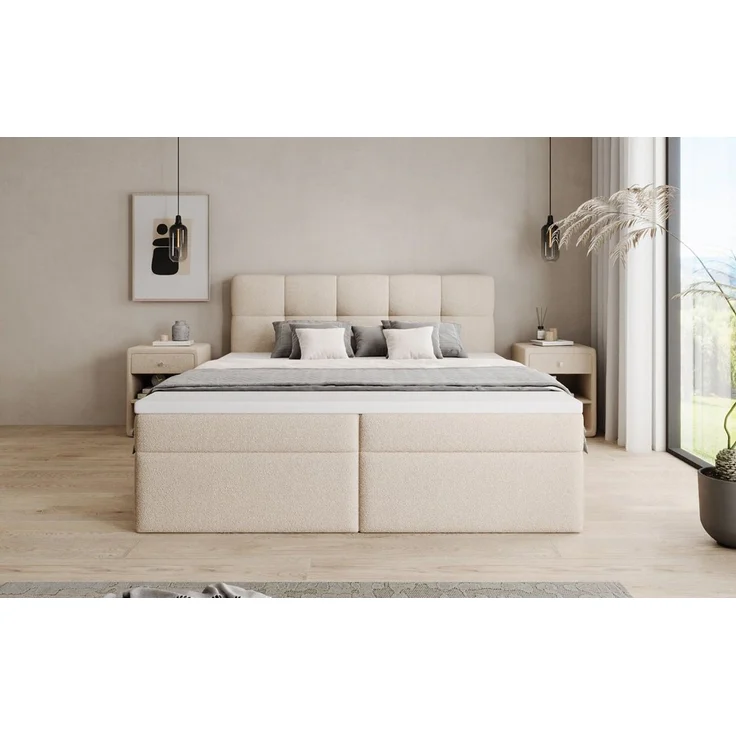 Luxusbetten24 Boxspringbett Cozy II in Teddy Bouclé, mit Stauraum, inklusive Topper – Bild 3