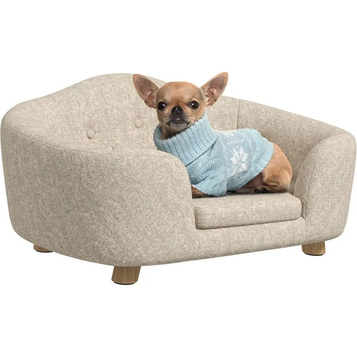 PawHut Tierbett Hundebett Hundesofa mit Kissen, Plüsch, Cremeweiß 70 x 47 x 30 cm – Bild 1