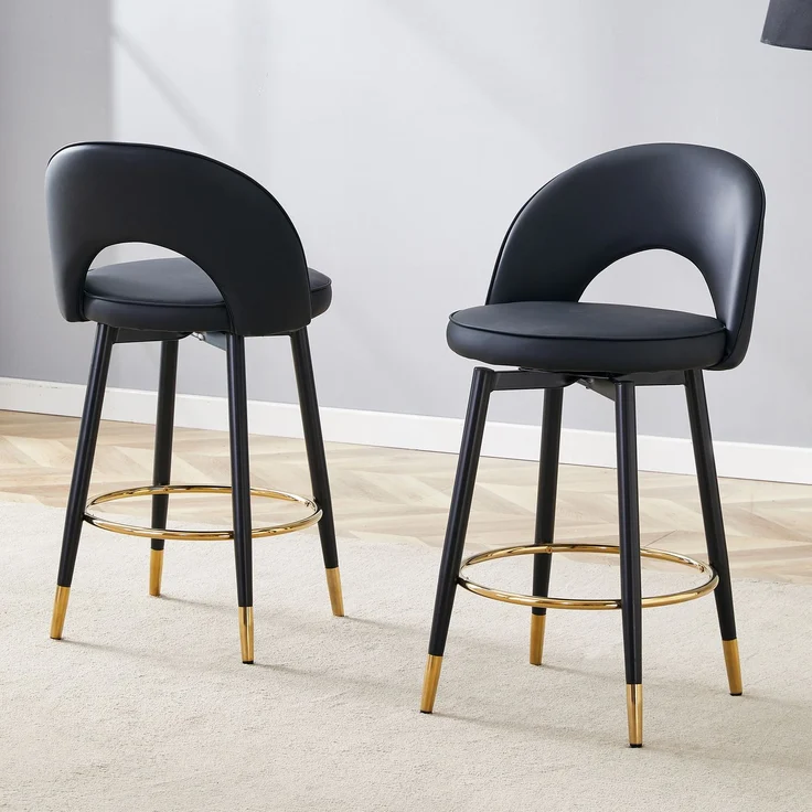 360° drehbarer Barhocker, Komplett in Schwarz gehalten, Sitzkissen aus PU-Material, komfortabler gepolsterter Barhocker, geeignet für Bars, Esszimmer, Küchen, Terrassen usw, Eine Box mit 2 Stück.--Schwarz--44x44x91.5cm--YOUDENOVA – Bild 4