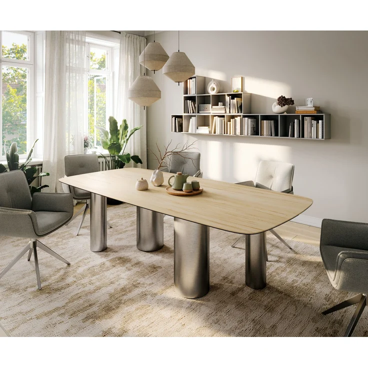 Esstisch Edge Boot 260x120 cm Keramik Laminam® Sabbia Eichefarbig Pilier Edelstahl gebürstet – Bild 1
