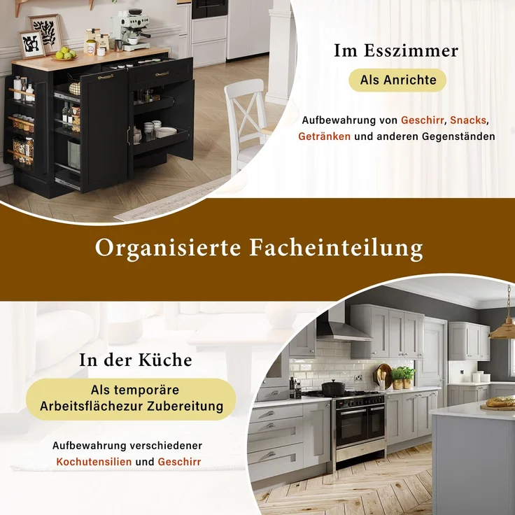 Merax Sideboard mit 3 Türen und einer Schublade, Buffetschrank mit ausziehbaren Regalen für Esszimmer, Wohnzimmer und Küche (Schwarz) – Bild 6