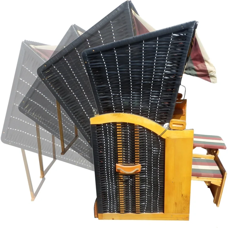 BRAST Strandkorb Deluxe 2-Sitzer XXL für 2 Personen 120cm breit mehrere Designs incl. Abdeckhaube Farbe Karo Rot/Grün/Beige – Bild 2