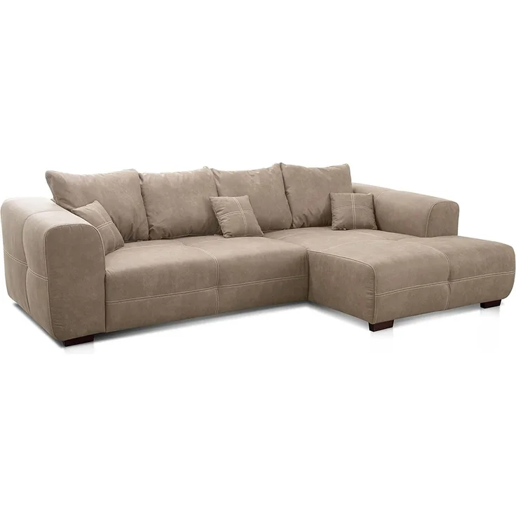 Cavadore Ecksofa Mavericco / XXL Eckcouch Inkl. Rückenkissen und Zierkissen / Longchair rechts / Industrial Style / 285 x 69 x 170 (BxHxT) / Mikrofaser Beige