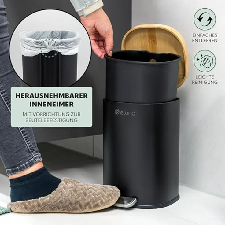 eluno Kosmetikeimer FRAMURA, 5 Liter, aus Metall und Bambus – Bild 4