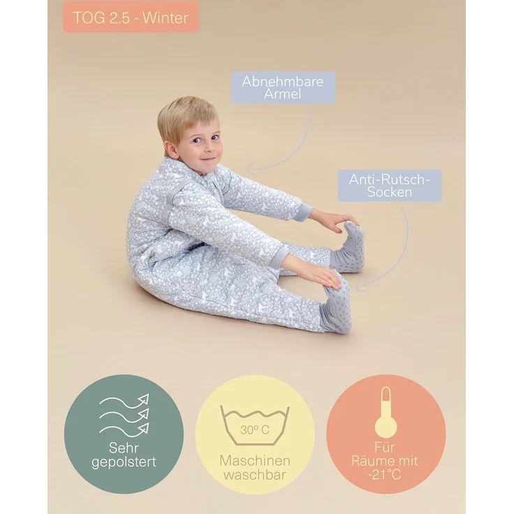 molis&co. Baby-Schlafsack mit Füßen, abnehmbare Ärmel und Socken. 2.5 TOG. Ideal für die Übergangszeit und den Winter. 100% Baumwolle (Oeko-TEX 100). (Woodland, 60 cm (6 Monate)) – Bild 4