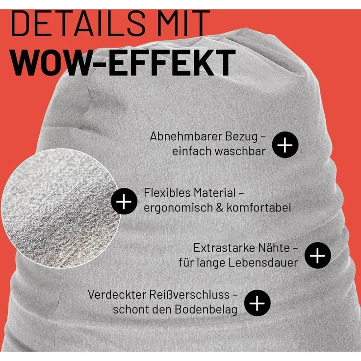 Lumaland 'Flexi Comfort' Sitzsack, Polystyrol, Hellgrau, Big - 155 x 100 cm – Bild 6