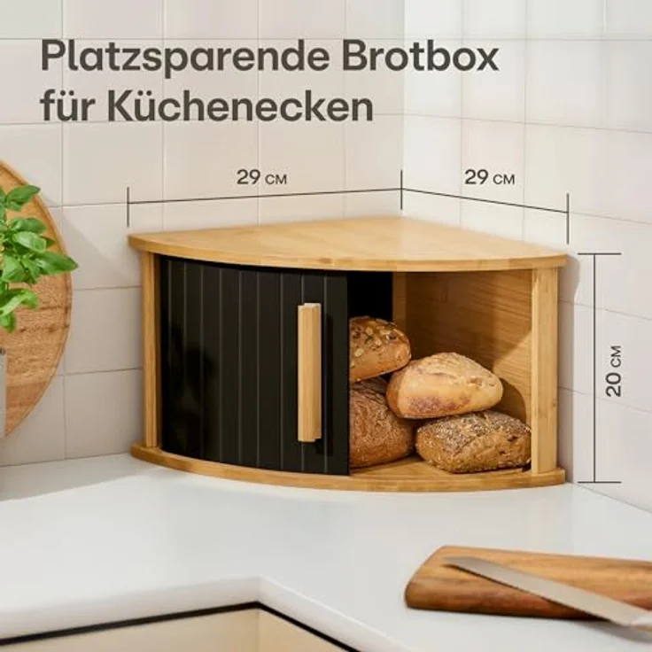 Praknu Brotkasten HAUPT Eckbrotkasten, Bambus, Holz, (Einzelartikel, 1-tlg, Nein), FSC®-zertifiziert, platzsparendes Eckformat, Schiebetür beidseitig – Bild 3