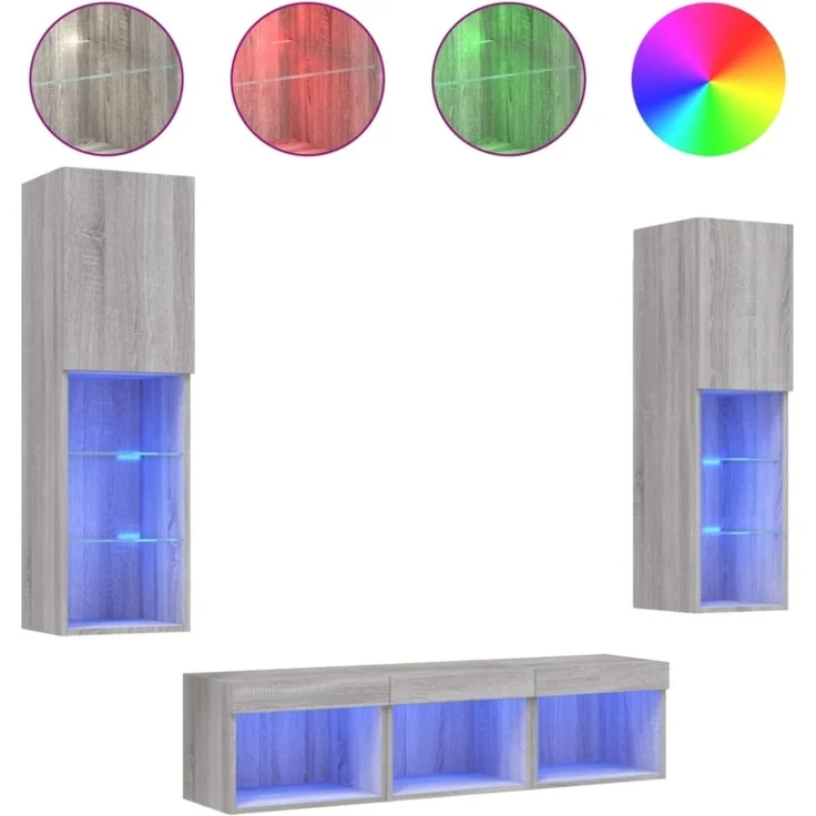 vidaXL 5-tlg. Wohnwand mit LED-Beleuchtung Grau Sonoma Holzwerkstoff 3216609 – Bild 6