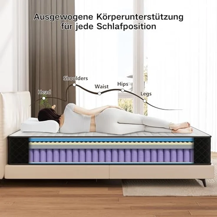 Matoresu Matratze 140x200 cm 7-Zone Härtegrad H4 Höhe/Öko-Tex Zertifiziert, 25cm Taschenfederkernmatratze mit Memory Foam, 140 x 200 x 25 cm – Bild 7