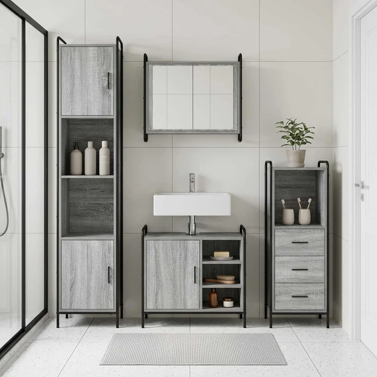 vidaXL Badezimmerschrank-Set 3 stk. Sonoma-Grau 40 x 36 x 109,5 cm 3444534 – Bild 1