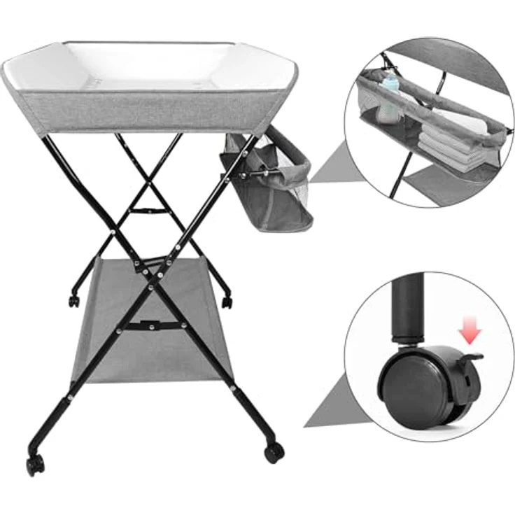 Wickelstation für Baby, Wickeltisch, faltbar, tragbar, Wickeltisch, faltbar, tragbar, mit Aufbewahrungskorb, maximale Belastung von 25 kg,86 x 62 x 96 cm (Grau) – Bild 5