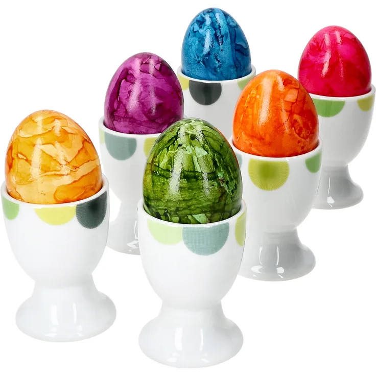 6er Set Rondo Eierbecher 6 Personen grüne Retro-Kreise - 6 x Eierbecher