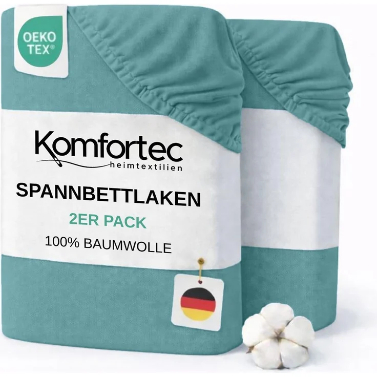 Komfortec Spannbettlaken Jersey 2er Set 100% Baumwolle – 180x200 cm – Weich, Atmungsaktiv & Hautfreundlich – Mit Rundumgummi – Oeko-Tex Zertifiziert – Für Boxspring, Topper & Matratzen – Dunkelgrün
