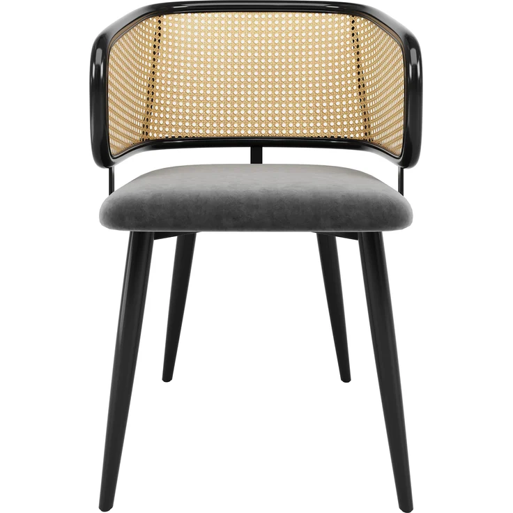 6 Esszimmerstühle mit Rattan-Rückenlehne & Samtkissen, 47x47x79 cm, Grau – Bild 9