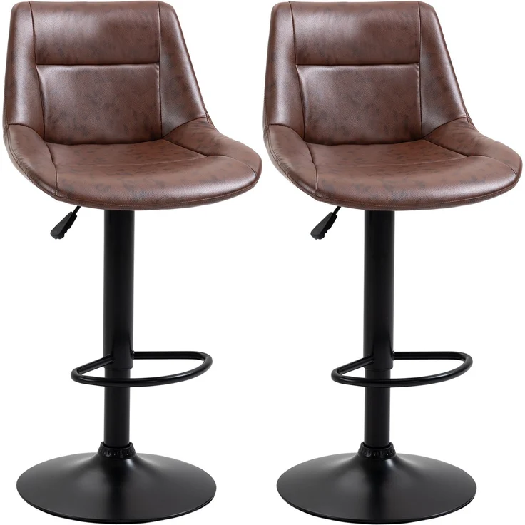 Barhocker 2er Set höhenverstellbare Tresenhocker mit Rückenlehne, drehbarer Bistrohocker aus Kunstleder in Braun, ideal für Küche & Bar--Braun--46.5x50x108cm--YOUDENOVA – Bild 1