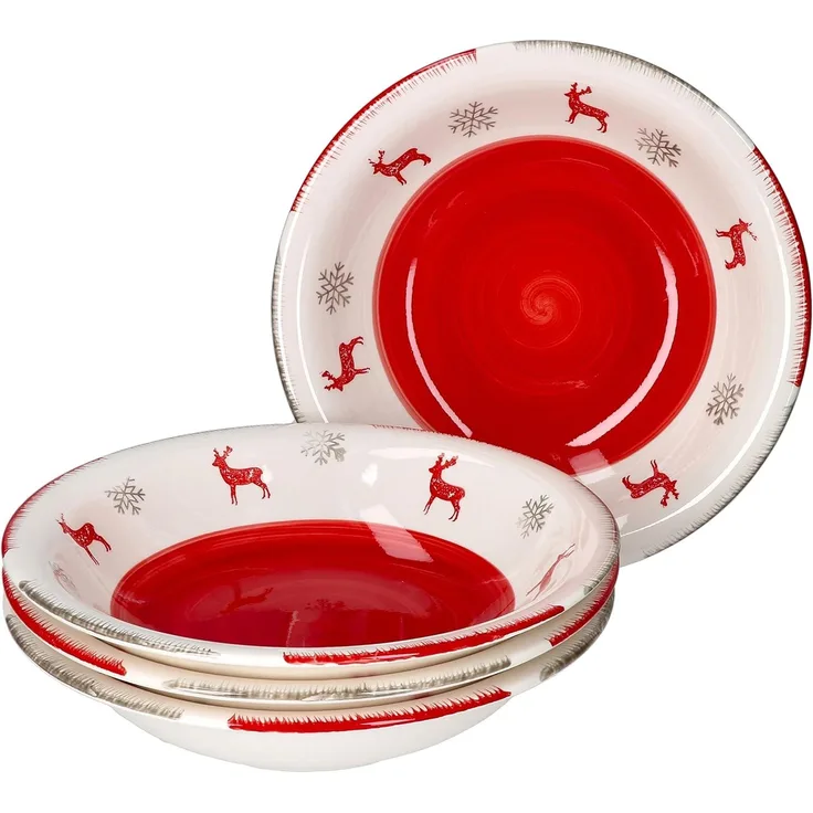 4er Set Rentier Unik Suppenteller 450ml Pastateller Bowl Weihnachten Schale