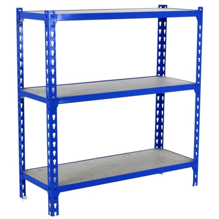 Simon Rack Schwerlastregal, 1000 x 1100 x 400 mm, Bis 200 kg Belastbar, 3 Verstellbare Ablagen, MDF-Platten, Kellerregal, Lagerregal, Blau/Holz - Simonclick – Bild 2