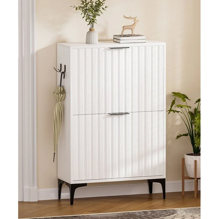Yorbay Schuhschrank Schuhkipper mit 2 Klappen (60 x 23.5 x 94 cm) verstellbare Trennwände, mit Seitenhaken & Kippschutz – Bild 1