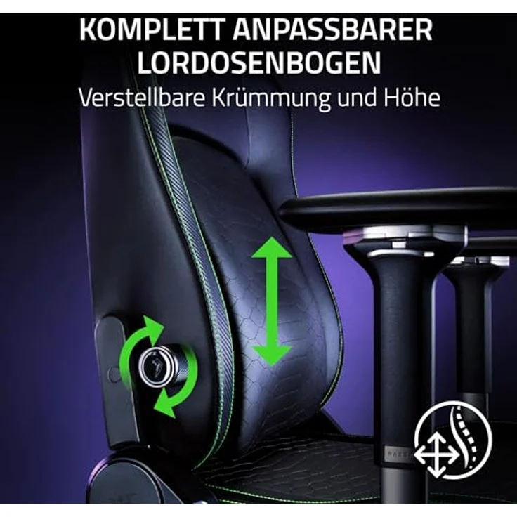 RAZER ISKUR V2 Schwarz / Grün - Gaming-Stuhl mit integrierter Lendenwirbelstütze – Bild 5