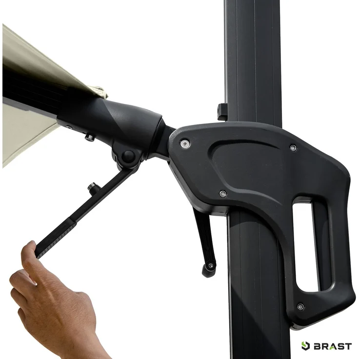 BRAST Alu Sonnenschirm Ampelschirm Ø360cm Beige + LEDs Windsicherung & Schützhülle UV-Schutz 80+ wasserabweisend mit Kurbelvorrichtung drehbar schwenkbar & höhenverstellbar – Bild 9