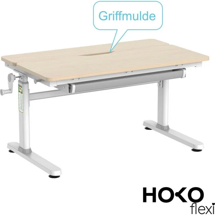 HOKO Kinderschreibtisch Ergo Jugend Schreibtisch höhenverstellbar 54-76 cm, 100x60 cm (ergonomischer Computertisch mit neigbarer Tischplatte (0-50) & Schublade, stabil & belastbar bis 100 kg, Weiß, Holzfarben) – Bild 4