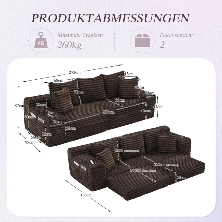 ZUBALIYA Schlafsofa 98x87 cm, mit Stauraum, mit Treppe, mit Leiter, mit Cordbezug, mit Schaumstoffpolsterung, Rot – Bild 3
