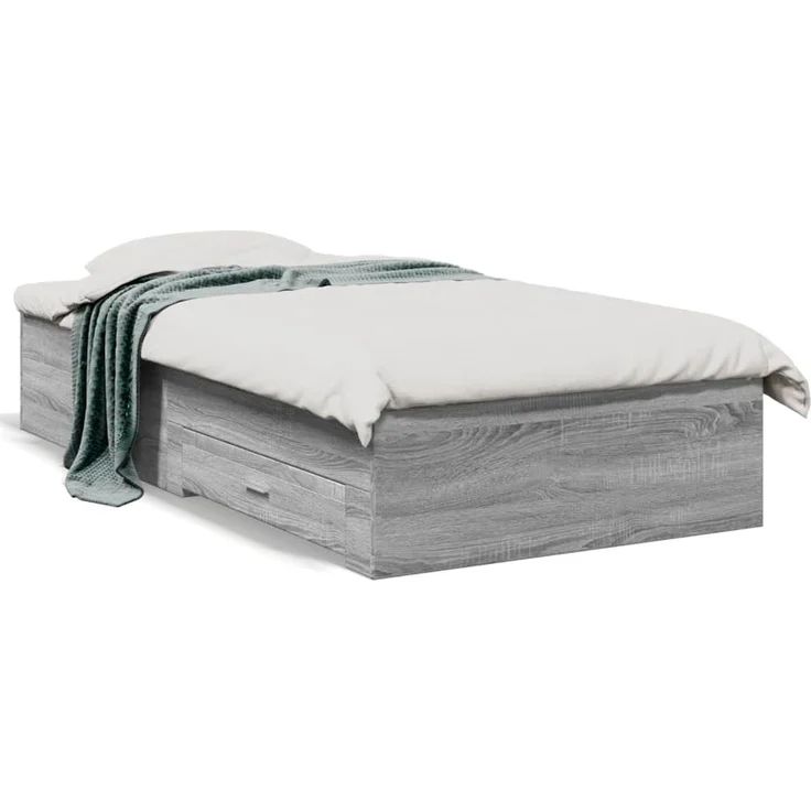 vidaXL Bettgestell mit Schubladen Grau Sonoma 100x200 cm Holzwerkstoff 3280424 – Bild 1
