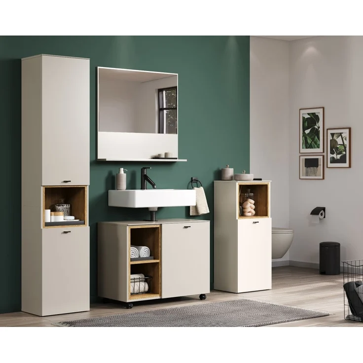 Badezimmer Hochschrank Sao Paulo in Sand und Eiche 40 x 186 cm – Bild 6
