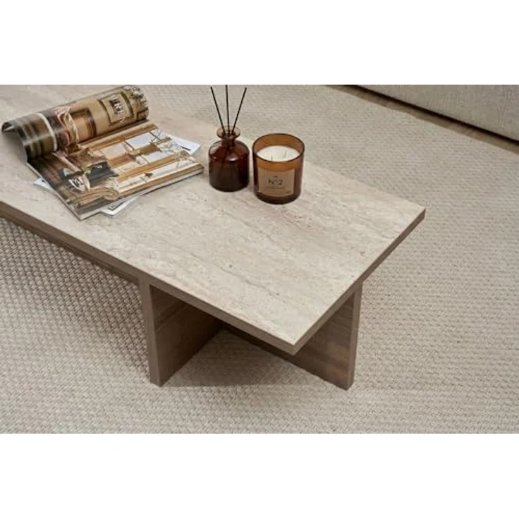 Hanah Home Stilvoller Couchtisch, 120 cm breit, 30 cm hoch, 45 cm tief | 100% melaminbeschichtet, 25 mm stark | Oberfläche in Travertin und Mailänder Nussbaum, langlebig und elegant – Bild 7
