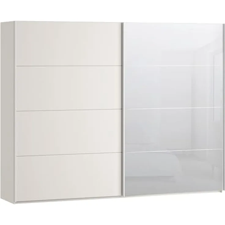 Forte SOPHISTISPACE Kleiderschrank 270, moderner Schwebetürenschrank, 2-türig, Einlegeböden, Kleiderstangen, Spiegel, Holzwerkstoff, Kaschmir|Beige, 269,8 cm breit x 210,5 cm hoch x 62,9 cm tief