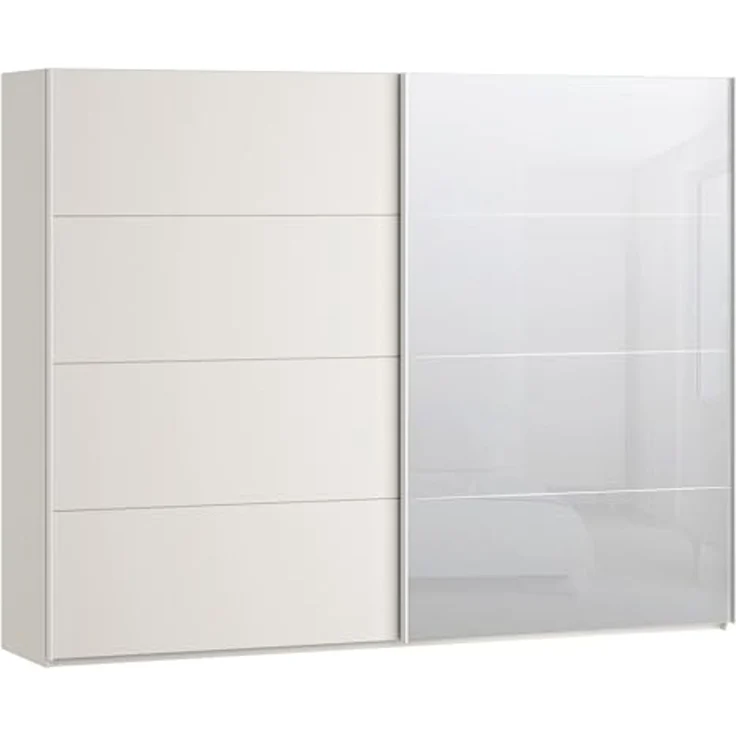 Forte SOPHISTISPACE Kleiderschrank 270, moderner Schwebetürenschrank, 2-türig, Einlegeböden, Kleiderstangen, Spiegel, Holzwerkstoff, Kaschmir|Beige, 269,8 cm breit x 210,5 cm hoch x 62,9 cm tief – Bild 1