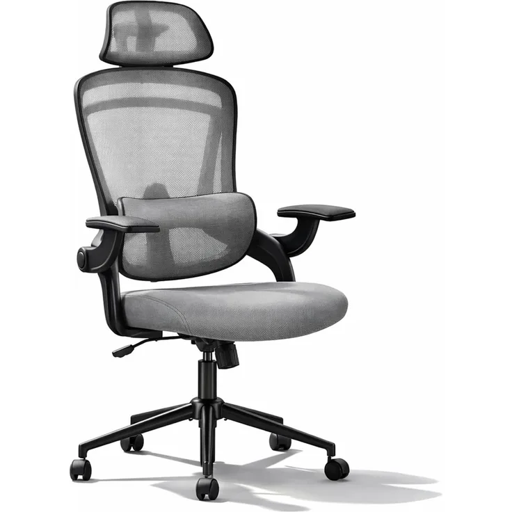 DUMOS Bürostuhl Ergonomisch, Schreibtischstuhl mit Kopfstütze, Office Chair 150KG, Bürostühle mit Bequemer Lendenwirbelstütze, Gaming Chair, Drehstuhl, Bürosessel Geeignet für das Homeoffice Grau