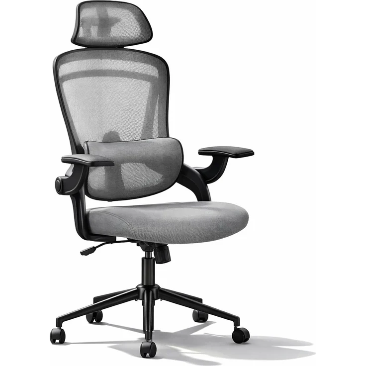 DUMOS Bürostuhl Ergonomisch, Schreibtischstuhl mit Kopfstütze, Office Chair 150KG, Bürostühle mit Bequemer Lendenwirbelstütze, Gaming Chair, Drehstuhl, Bürosessel Geeignet für das Homeoffice Grau
