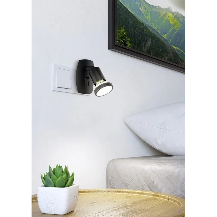 EGLO Steckdosenleuchte PARRINI Steckerlampe - Stahl, Kunststoff - GU10 - 1X4,5W - IP20, Ein-/Ausschalter, Leuchtmittel wechselbar, Steckdosenspot, Steckdosenstrahler, Schalfzimmerleuchte, L7 x H10 cm – Bild 1