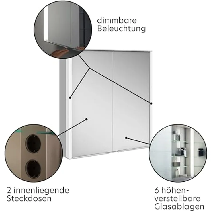 Keuco Royal Match, Aufputz-LED-Spiegelschrank 65cm mit 2 Türen, stufenlos dimmbarer LED-Beleuchtung und individuellem Stauraum – Bild 5