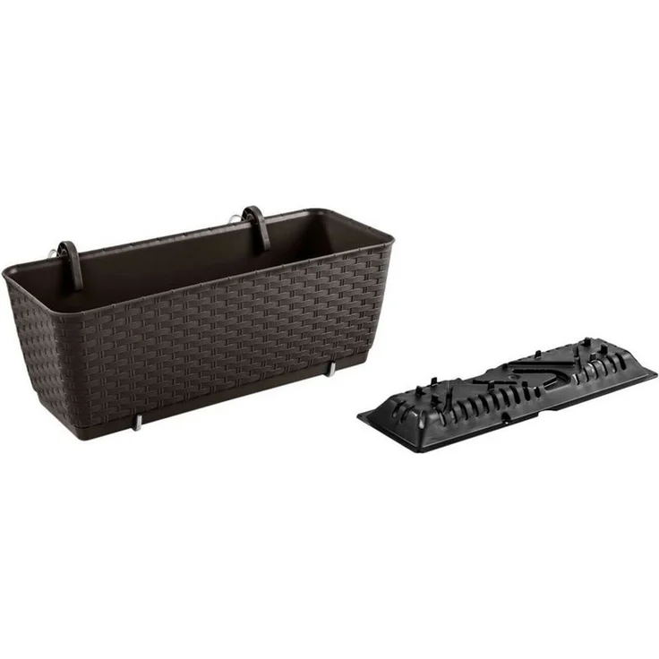 Prosperplast Pflanzkübel DRL400PW, Rechteckiger Blumentopf mit Haken Ratolla Anthrazit/Umbra/Weiß – Bild 3