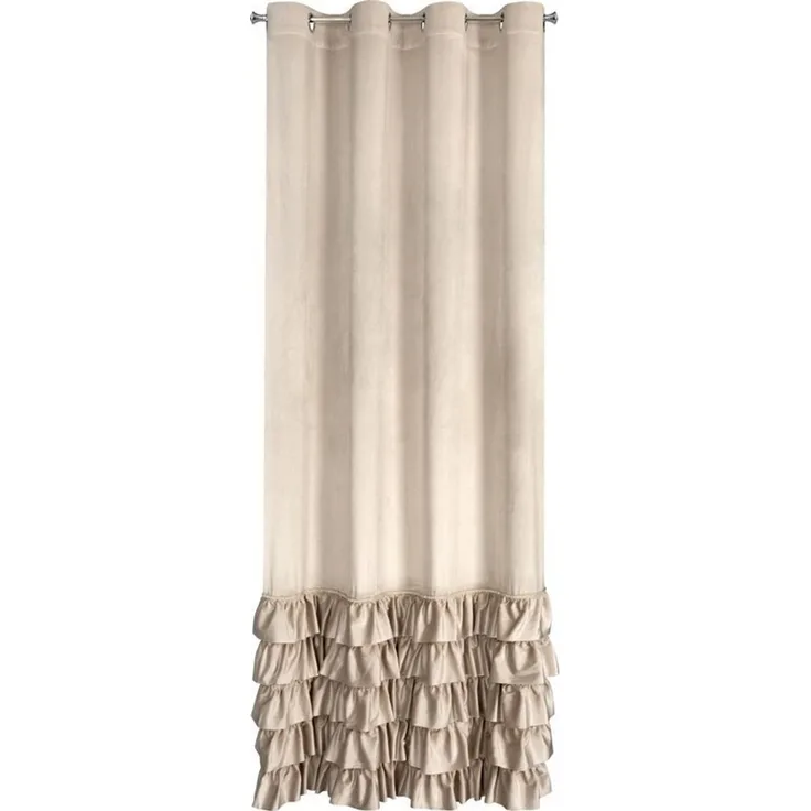 Eurofirany 'CARLI' Ösenvorhang mit Rüschen, Velours, Polyester beige, 140x250 cm