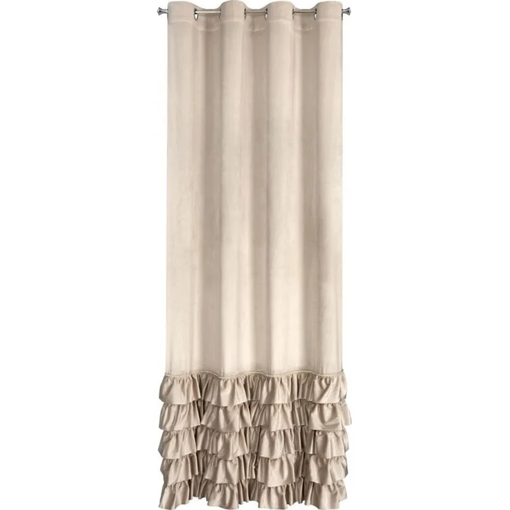 Eurofirany 'CARLI' Ösenvorhang mit Rüschen, Velours, Polyester beige, 140x250 cm – Bild 1
