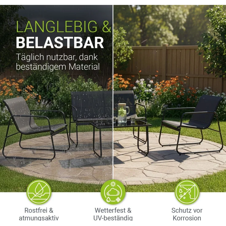 Juskys Gartenmöbelset Genua 4-tlg. – Anthrazit, Outdoor Sitzgruppe, Tisch & Bank, wetterfestes Textil, LongLife Stahlgestell – Bild 3