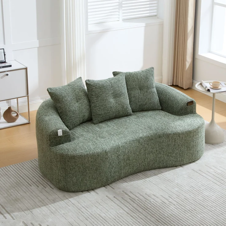 LVHOM 2-Sitzer Sofa mit 3 Kissen, Cloud Sofa mit komprimiertem Design, kein Aufbau erforderlich, Doppelsofa aus Chenille, Grün – Bild 2
