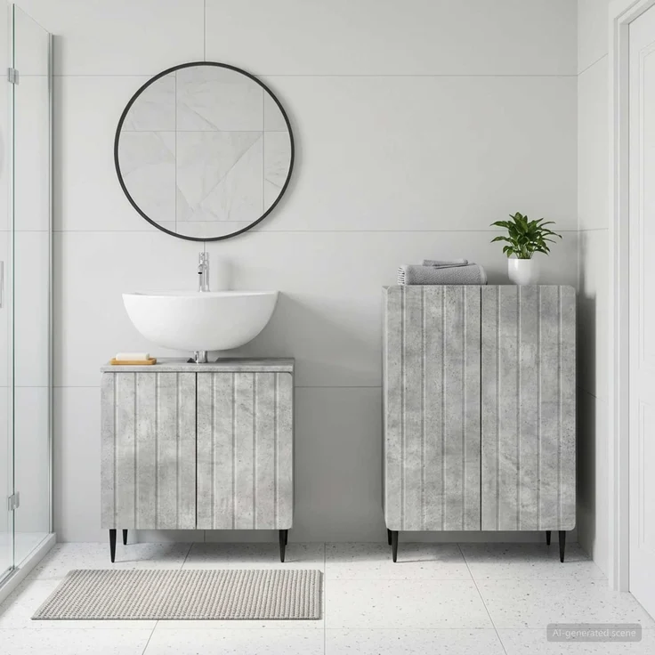 vidaXL 2-teiliges Badezimmer Schrank Set ZWOLLE Betongrau 3417597 – Bild 1