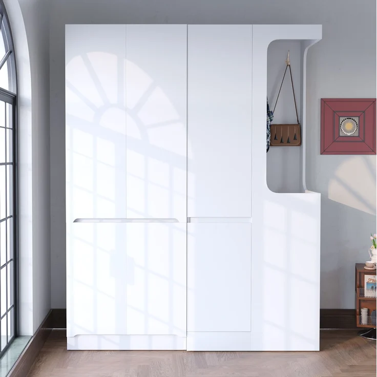 CHICFURN Kleiderschrank 140x170x40 cm aus Holz mit Schubladen und offenem Hängebereich – Weiß – Bild 3